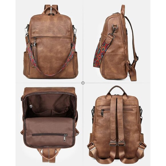 Women’s Leather PU Travel Backpack Purse with Tassel - Brown